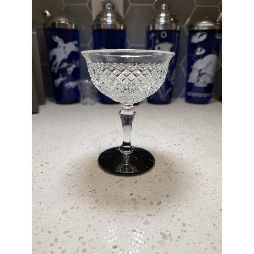 Westmoreland English Hobnail Black Footed Tall Sherbet Champagne Stem Art Deco